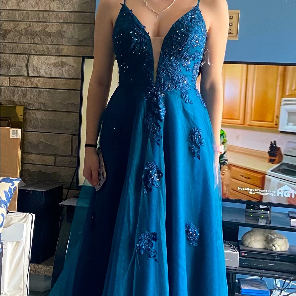 Teal Aline prom dress